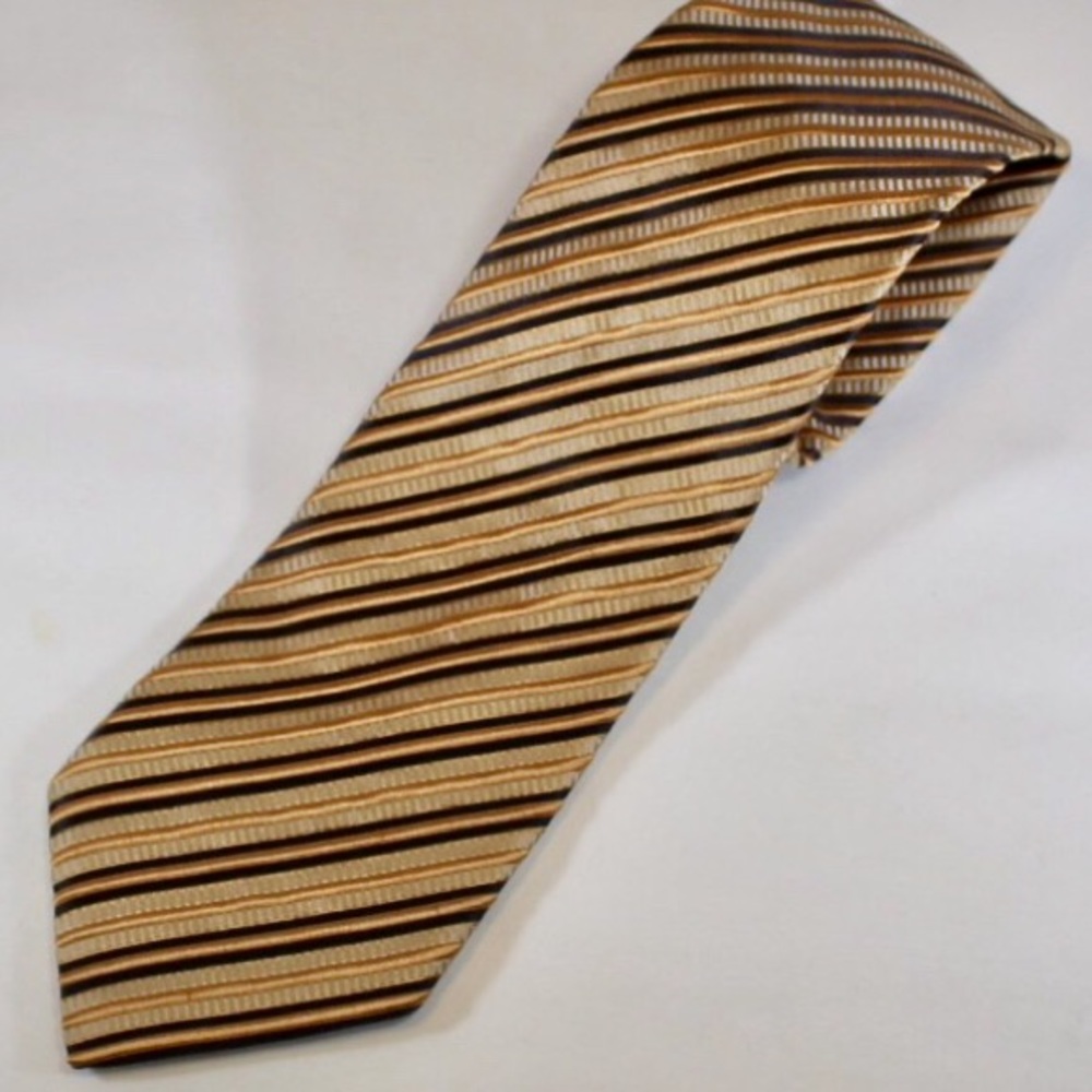 Valentino Tie Gold &n Black Stripe, 100% Silk, EUC